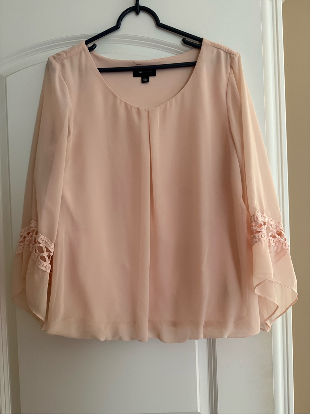 AB Studio Blush Pink Chiffon Blouse with Crochet Sleeve Trim